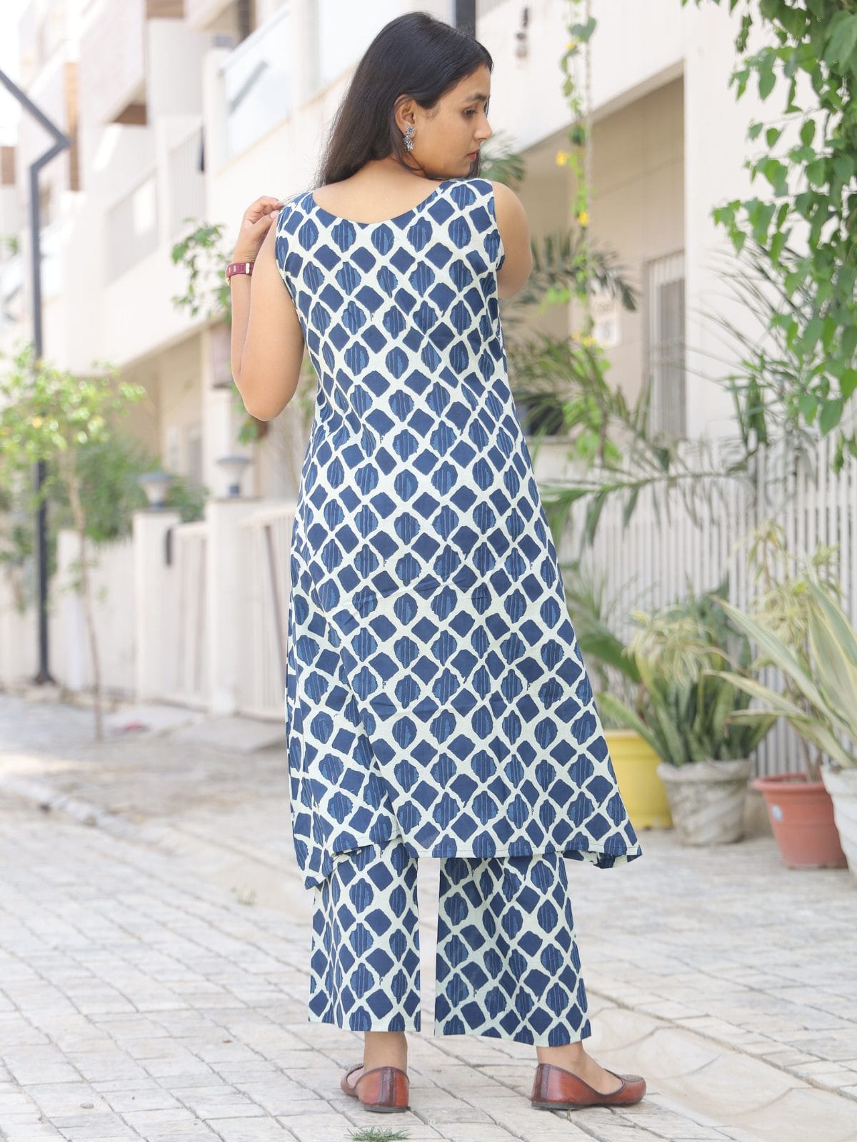 Indigo blue A-line kurta palazzo set - back view