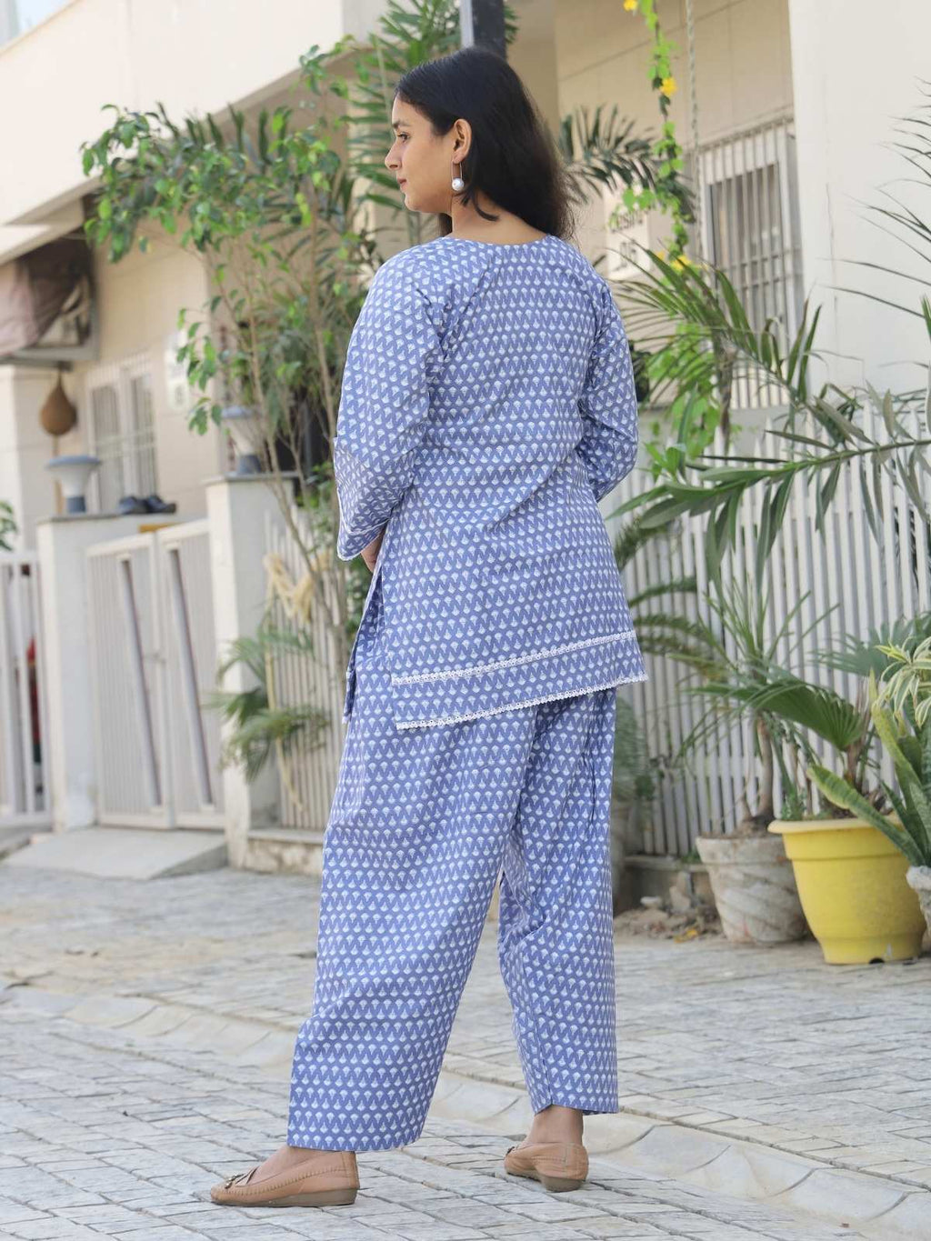 Lavender blue Farsi kurta shalwar set - back view