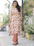 Ivory handblock print halter neck A-line kurta palazzo set - front view