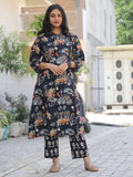 Midnight paisley mandarin collar kurta palazzo set for women - front view