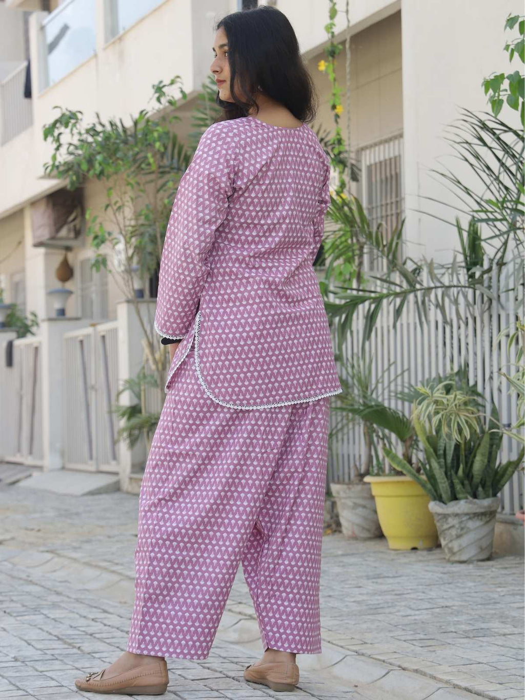 Pink Farsi kurta shalwar set - back view