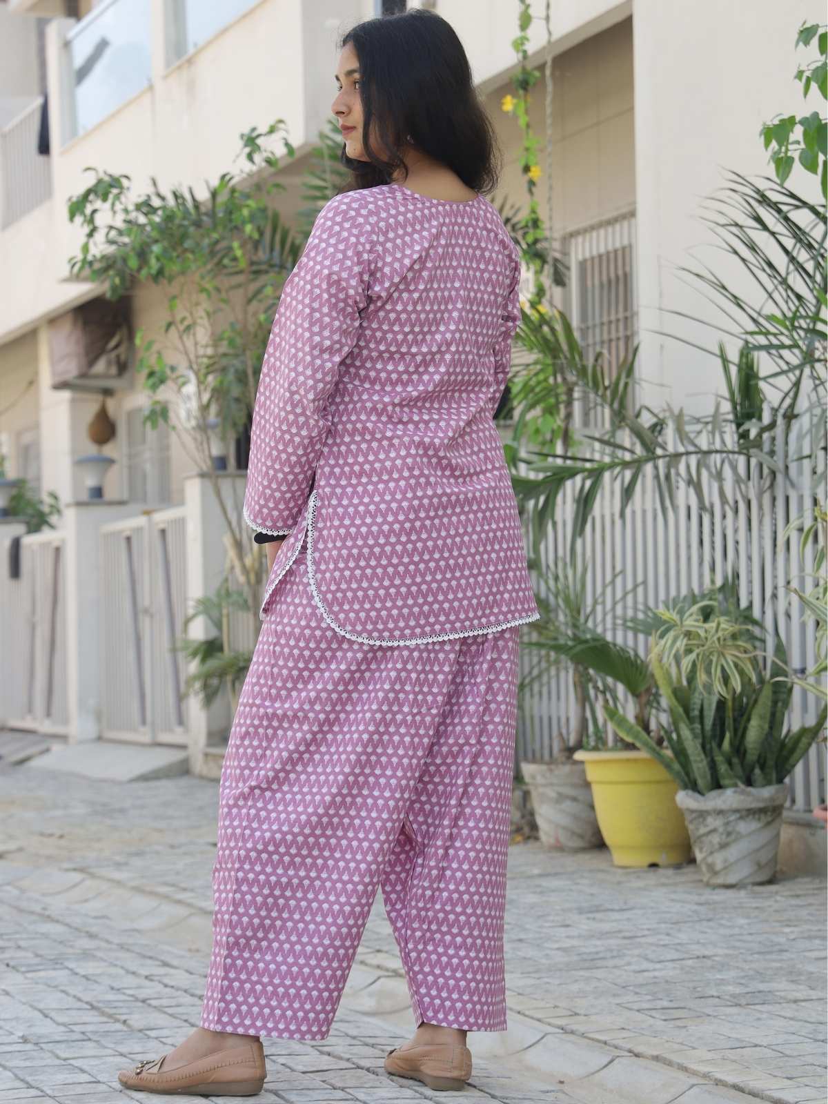 Pink Farsi kurta shalwar set - back view