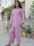 Pink Farsi kurta shalwar set with lace detailing - left side view