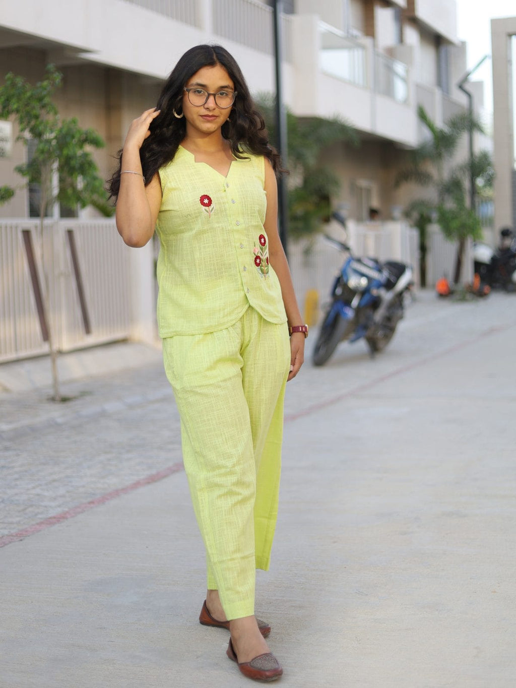Lime blossom sleeveless co-ord set - back view