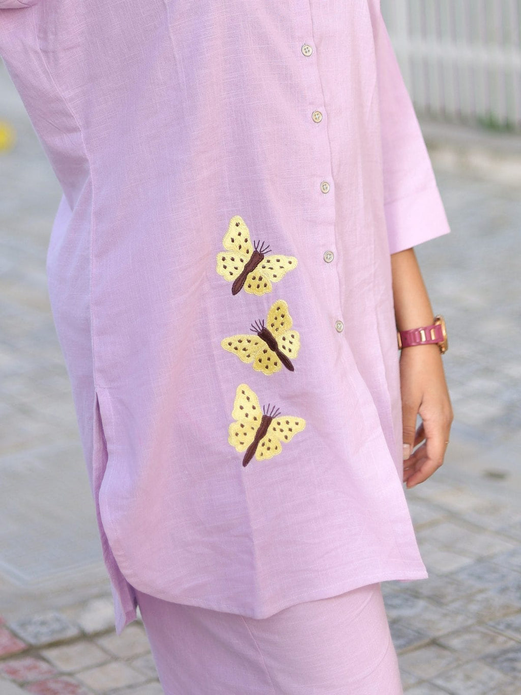 Lavender co-ord set - premium cotton fabric close up