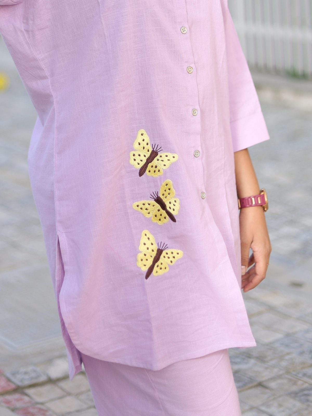 Lavender co-ord set - premium cotton fabric close up