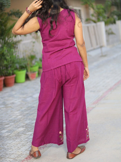 Berry plum embroidered co-ord set - side view