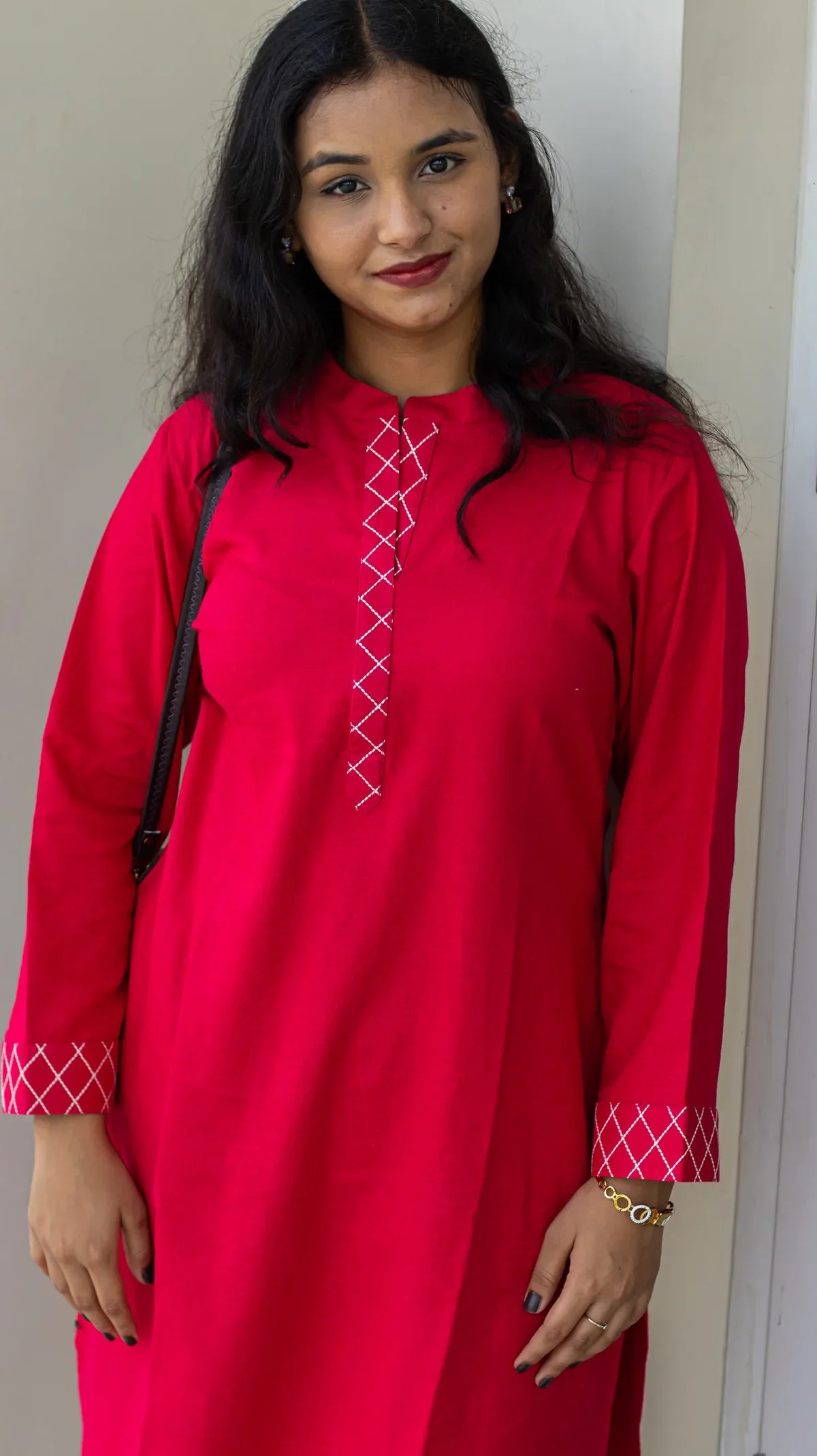 Red pure linen kurta set - kurta and pants