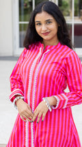 Pink striped kurta pant set - styling view