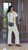 Ivory hand embroidered pure linen co-ord set for women