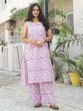 Sleeveless A-line floral kurta palazzo set for women - front view