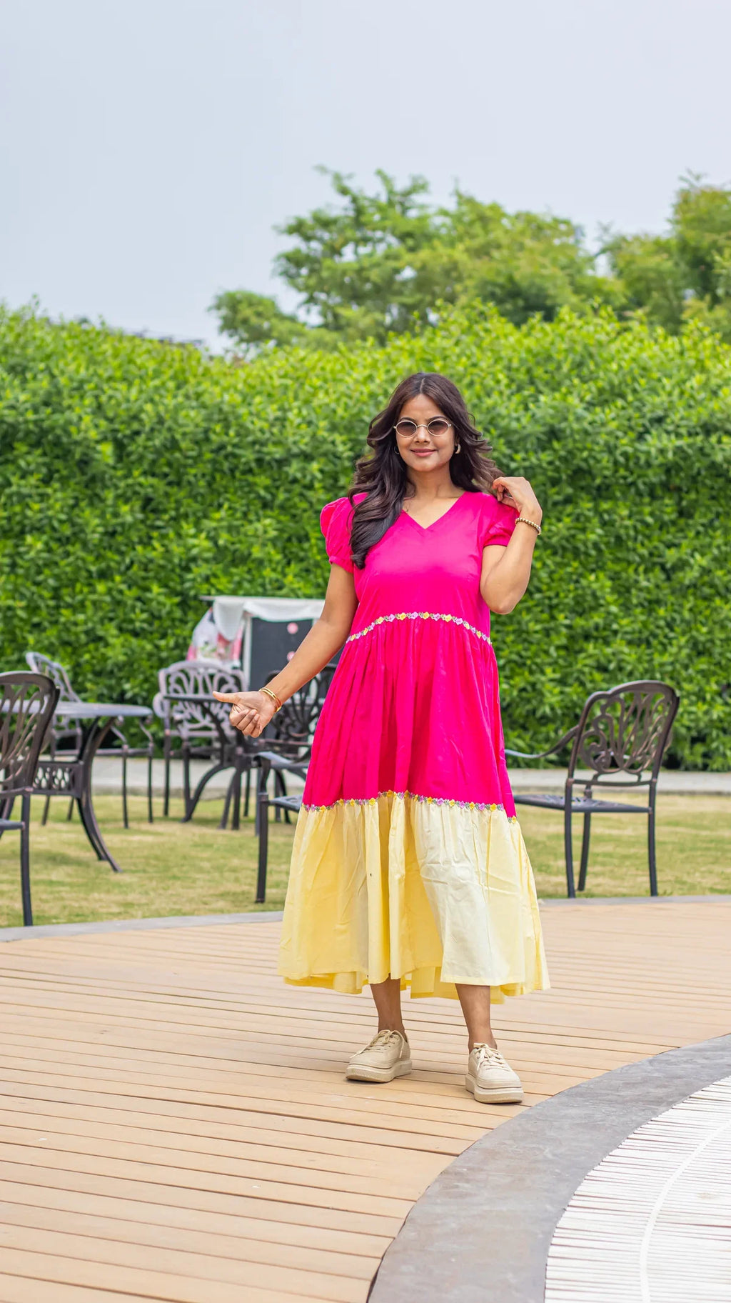 Pink midi dress - cotton fabric close up
