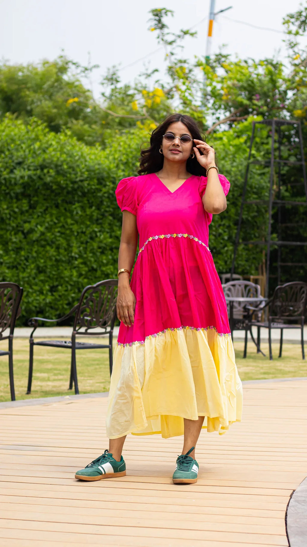 Pink cotton midi dress - back view
