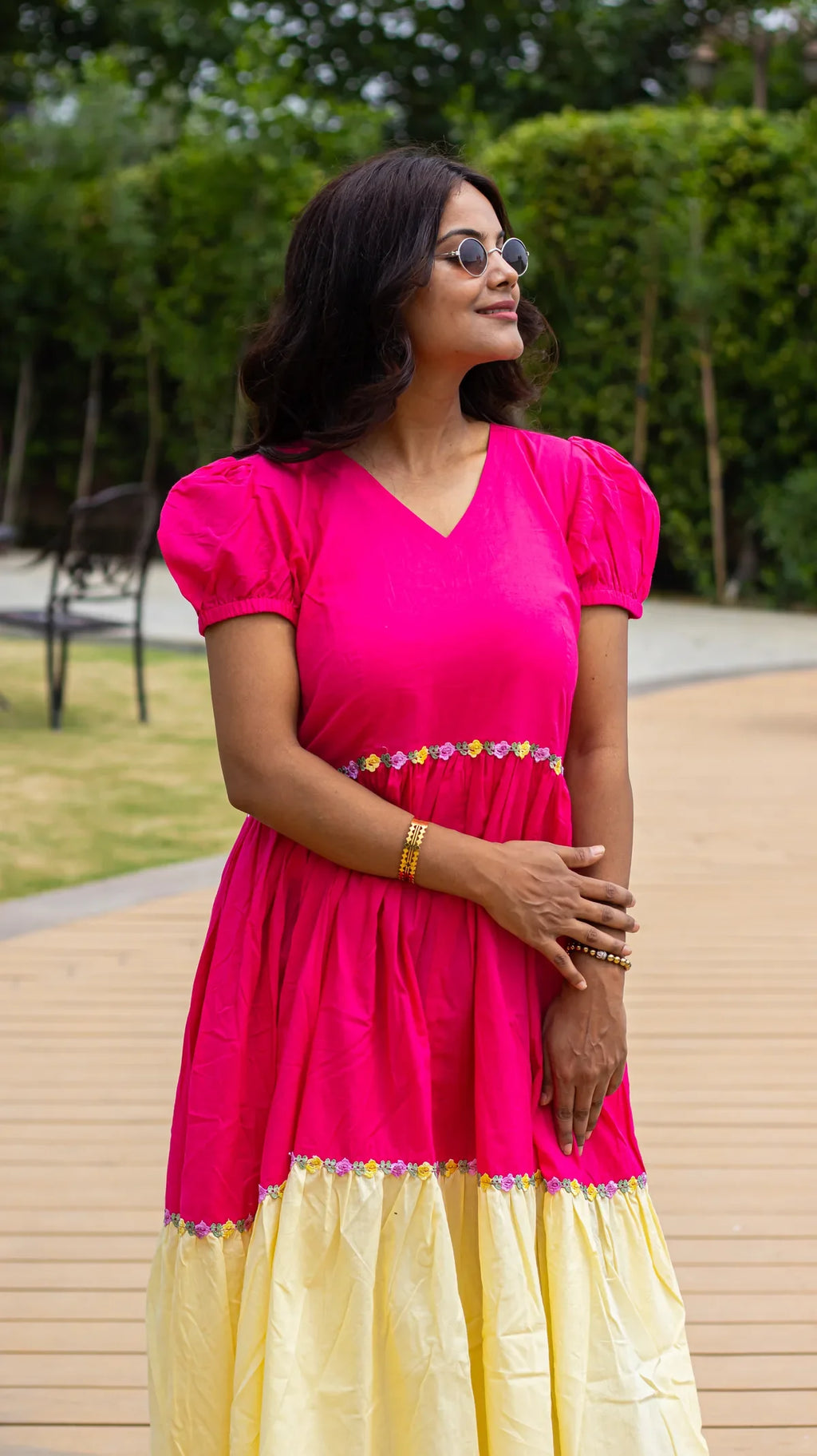 Pink midi dress - full length look