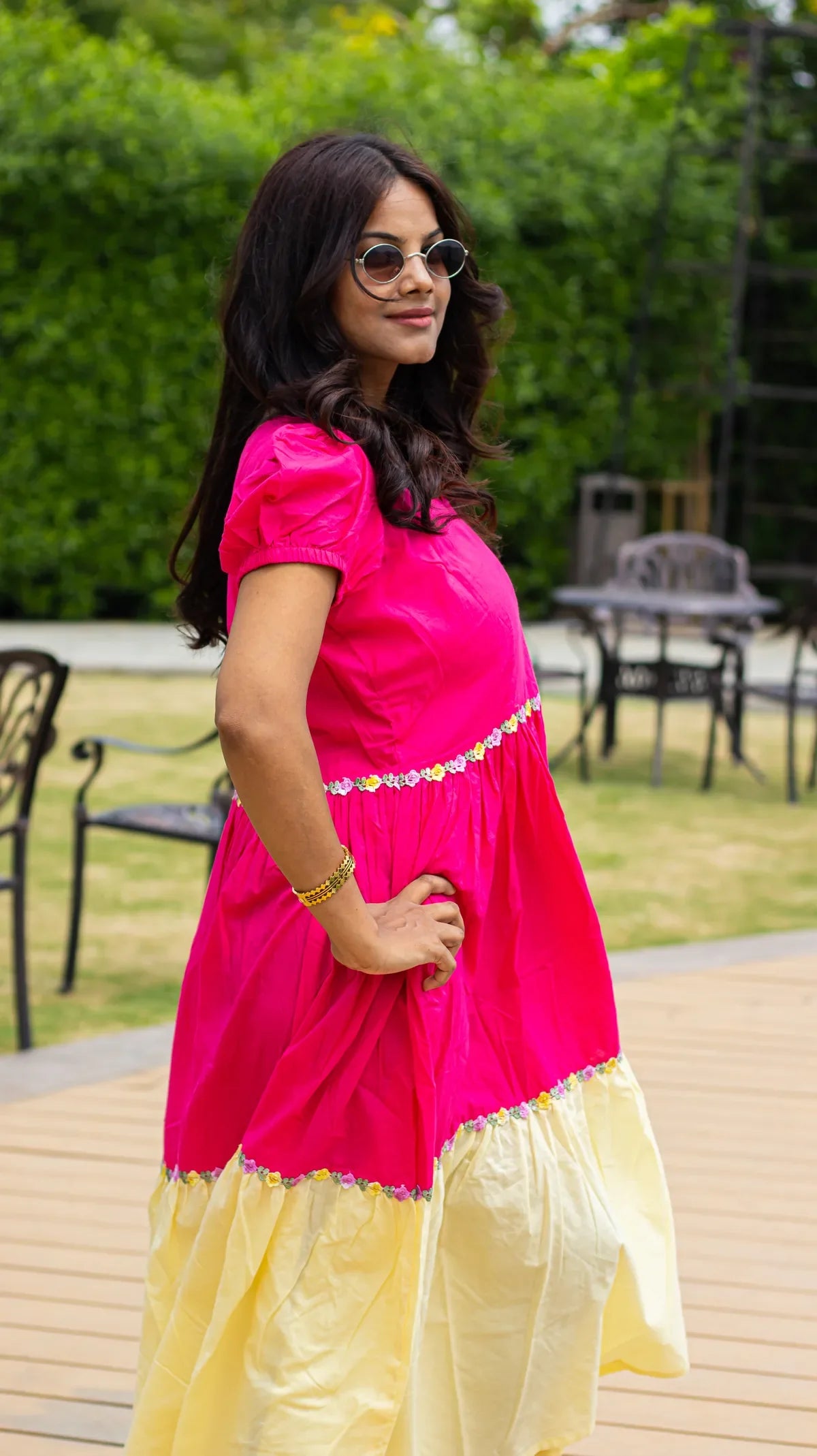 Pink cotton midi dress - front view