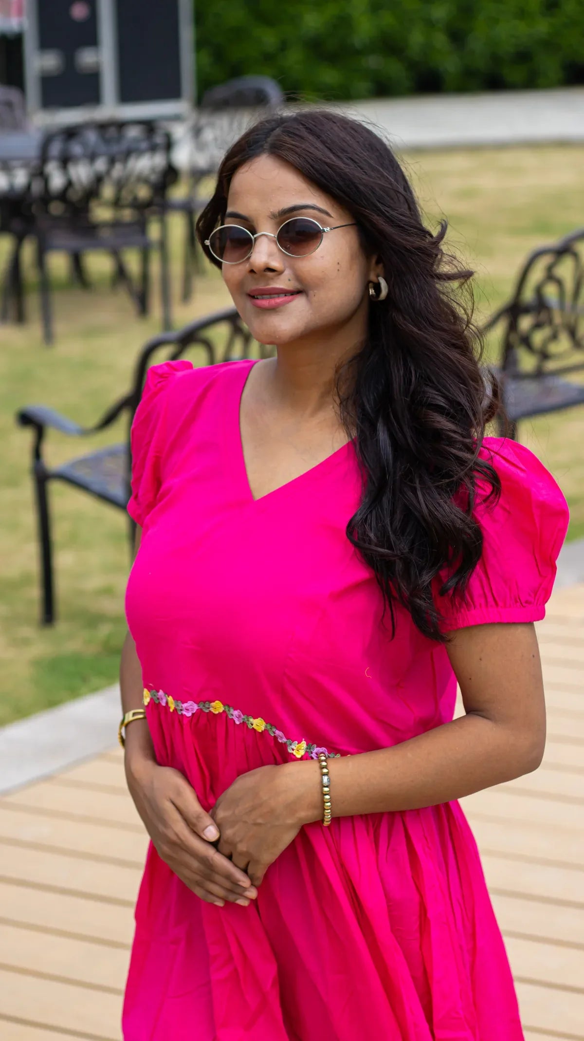 Pink cotton midi dress for women