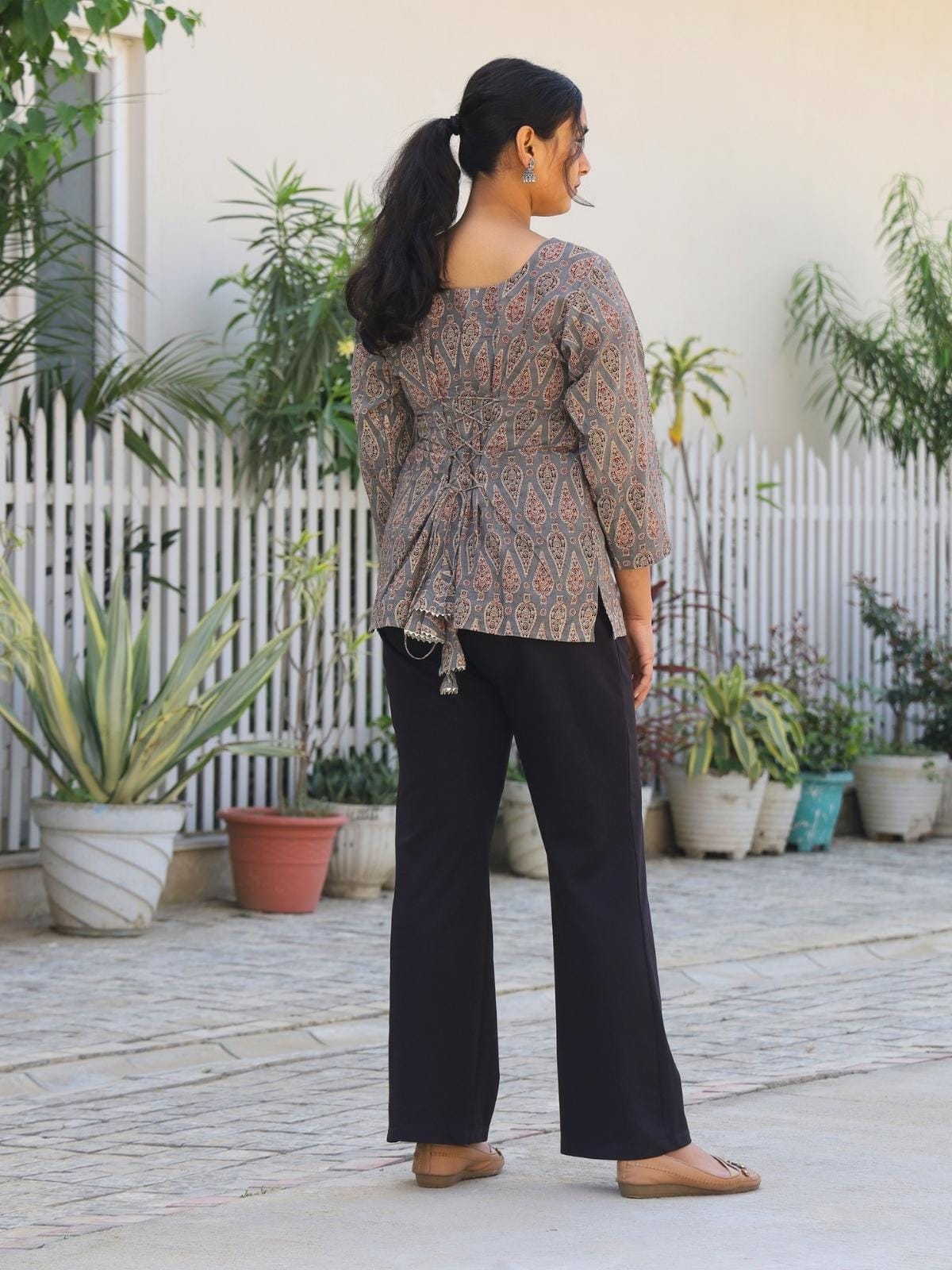 Printed cotton kurti for daily wear - back view