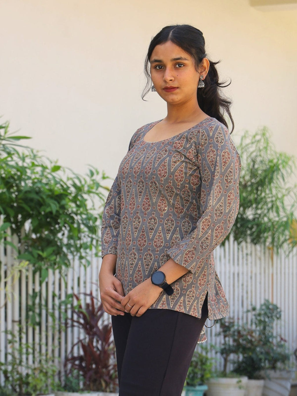 Printed cotton kurti for women office wear - left side view