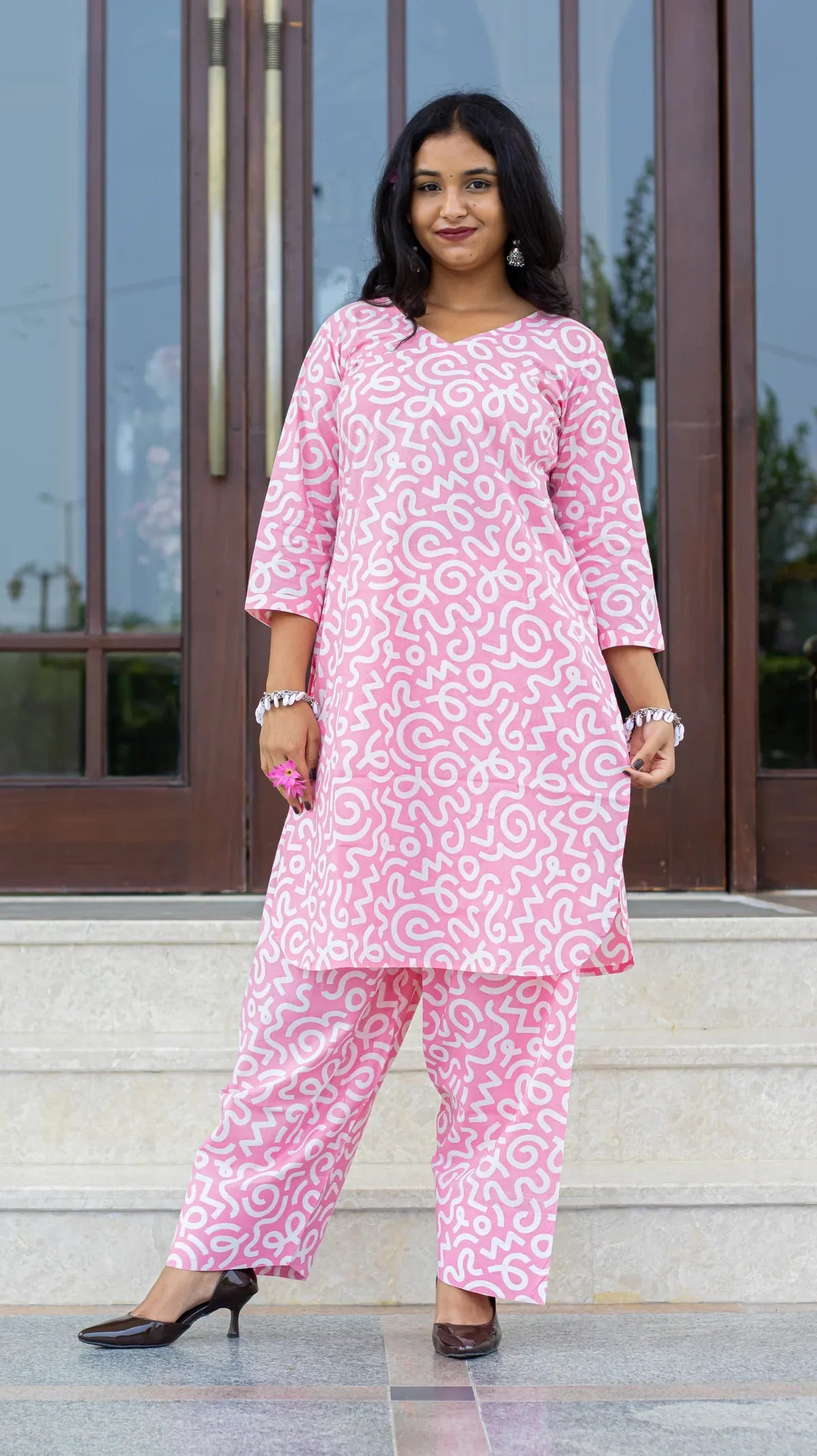 Pastel pink Farsi kurta salwar set - back view