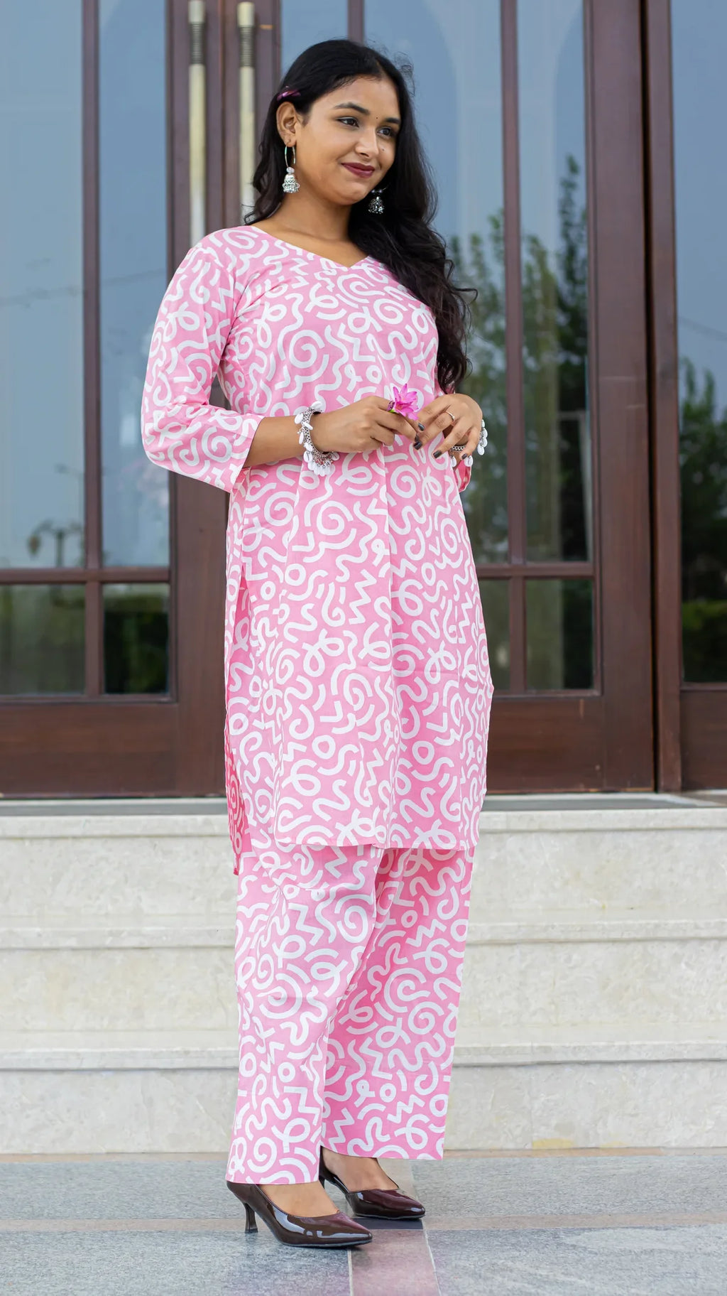 Pastel pink Farsi kurta salwar set - full look