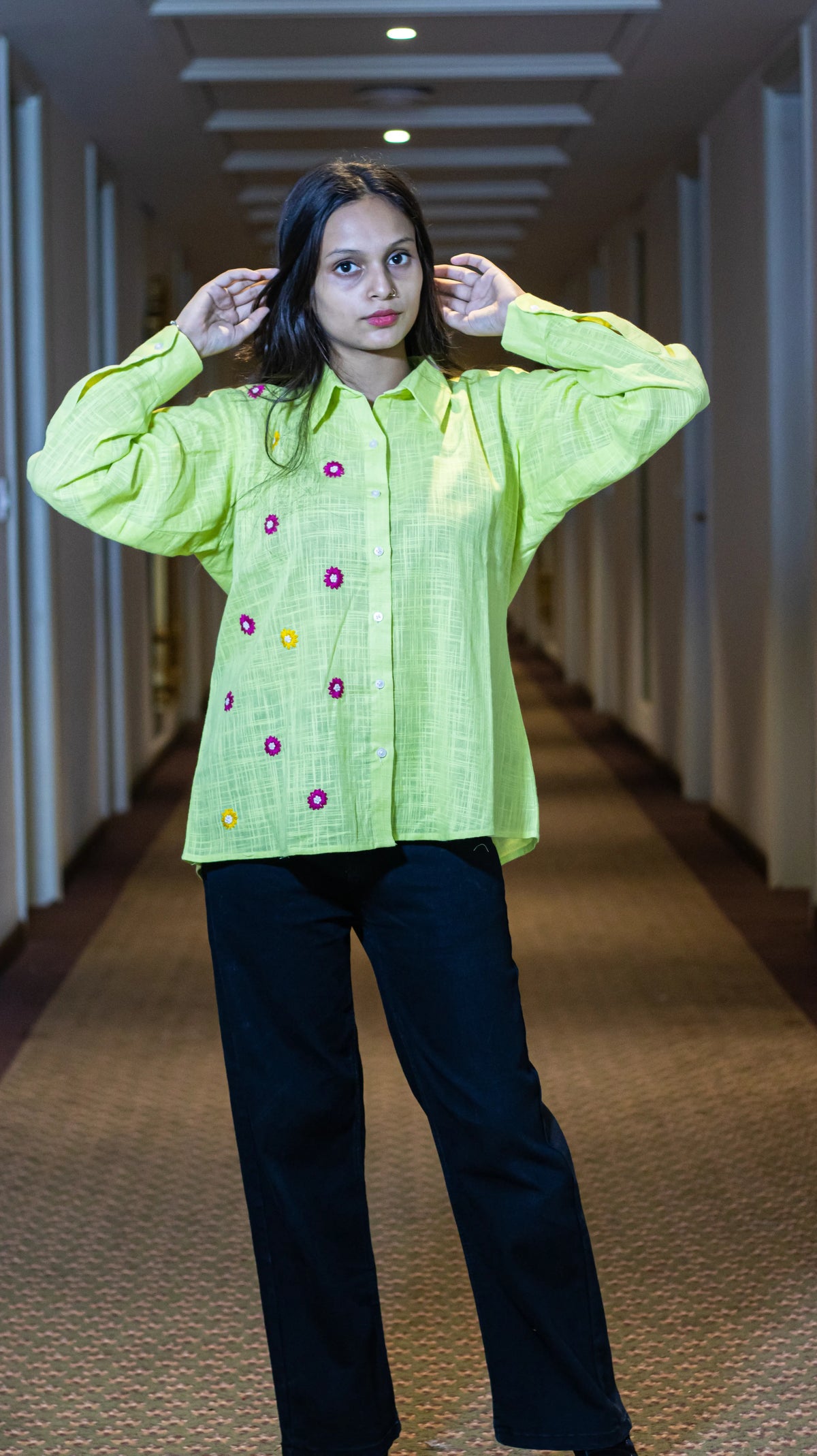 Lemon Green Hand Embroidered Shirt