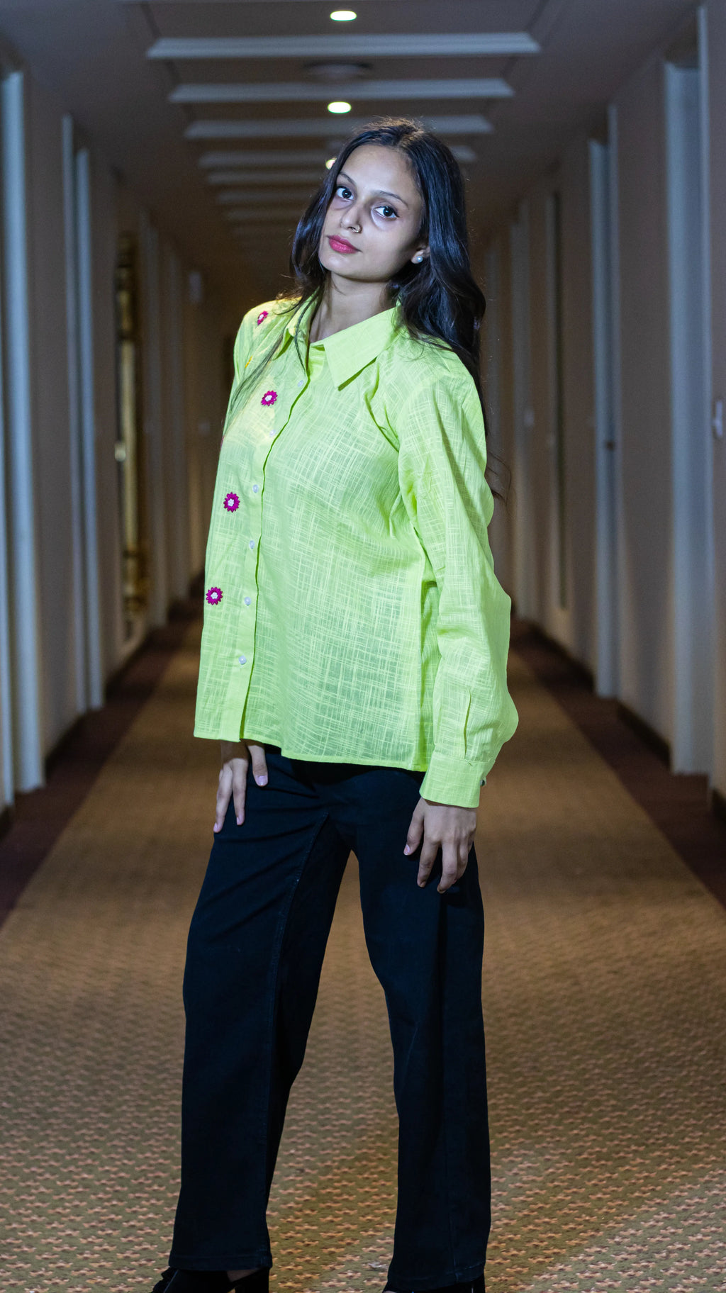 Lemon Green Hand Embroidered Shirt