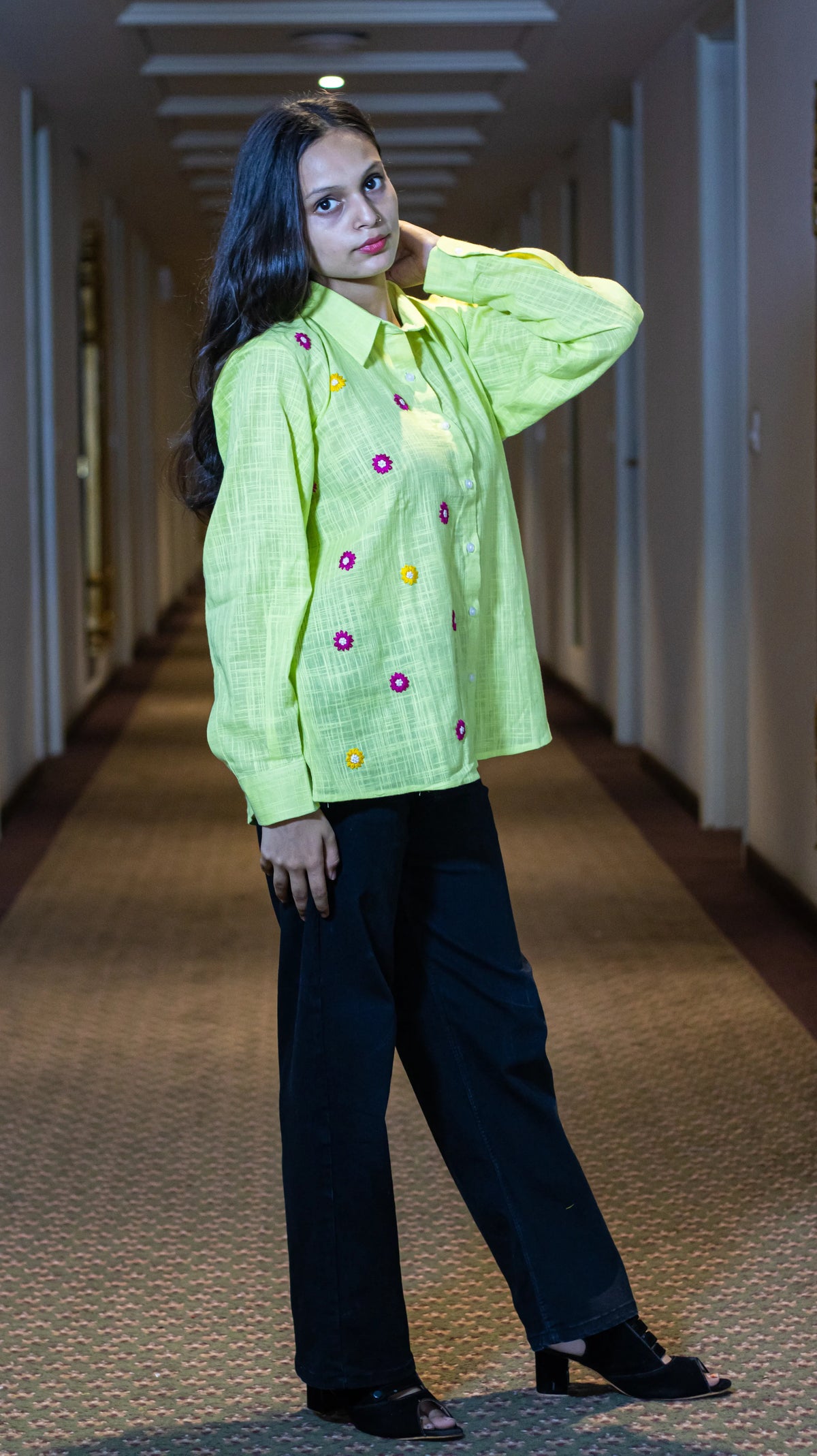 Lemon Green Hand Embroidered Shirt