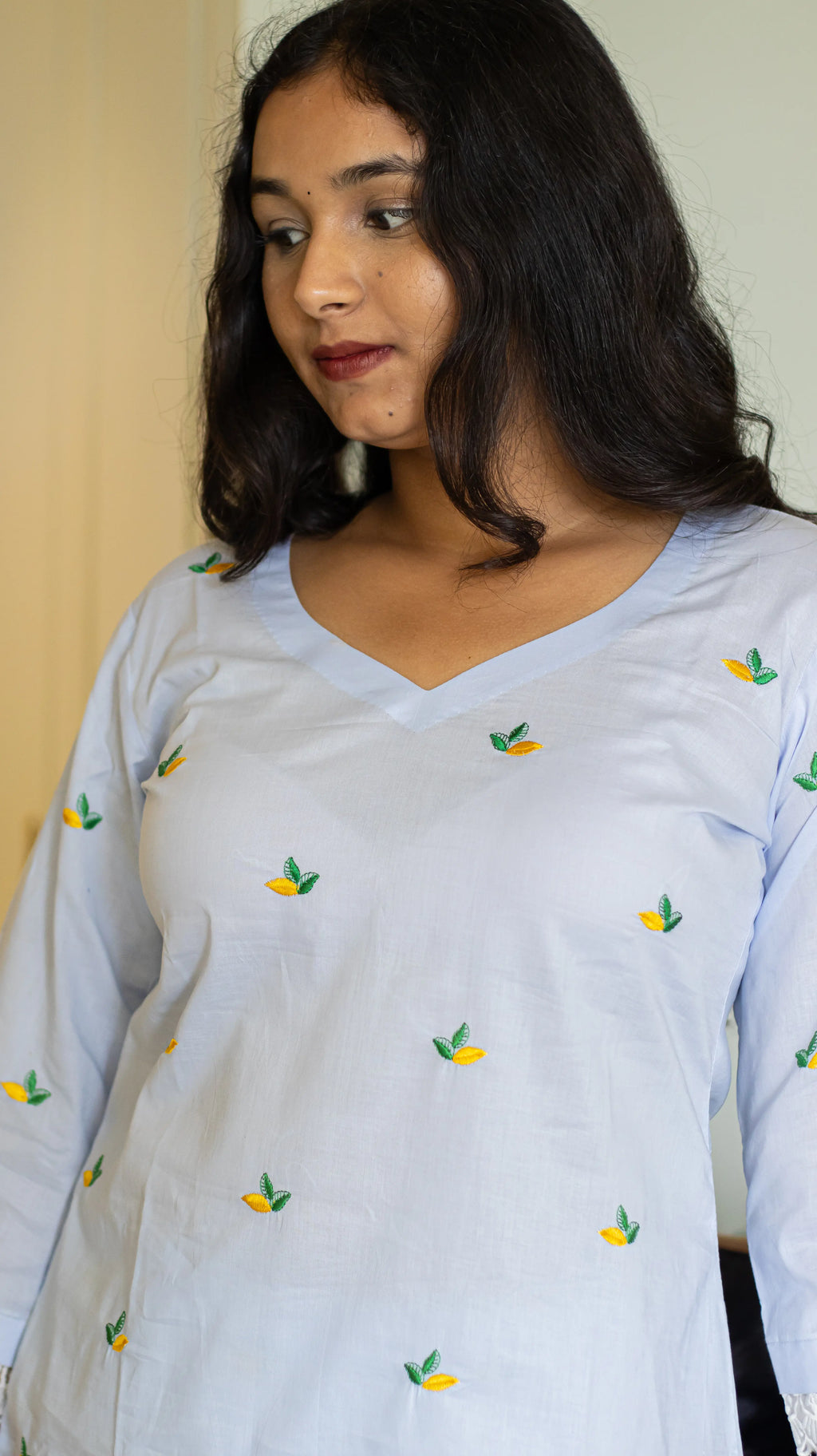Light Blue Lemon Embroidered Farsi Kurta Set