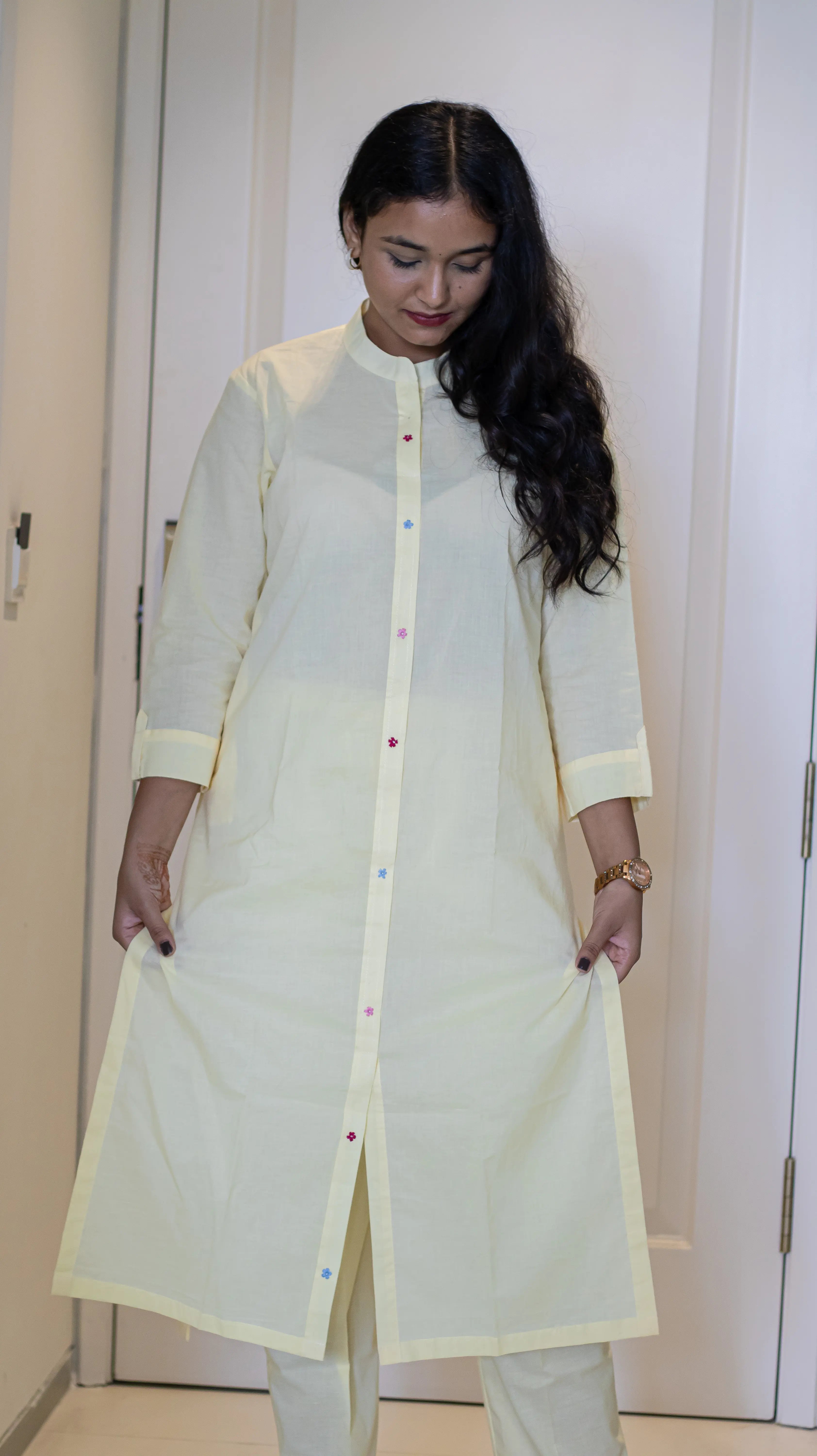 Lemon Yellow Embroidered Kurta Set