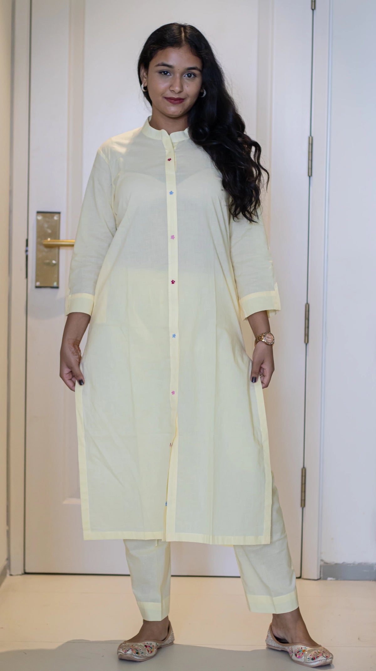 Lemon Yellow Embroidered Kurta Set