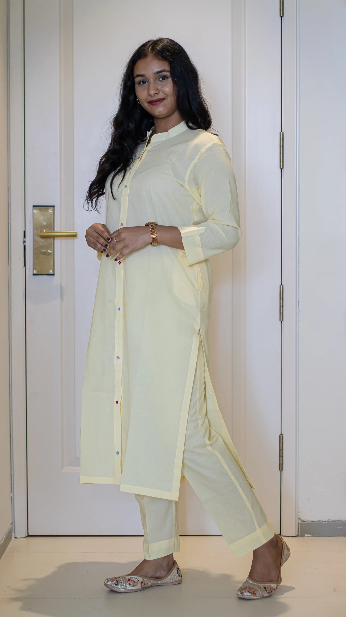 Lemon Yellow Embroidered Kurta Set