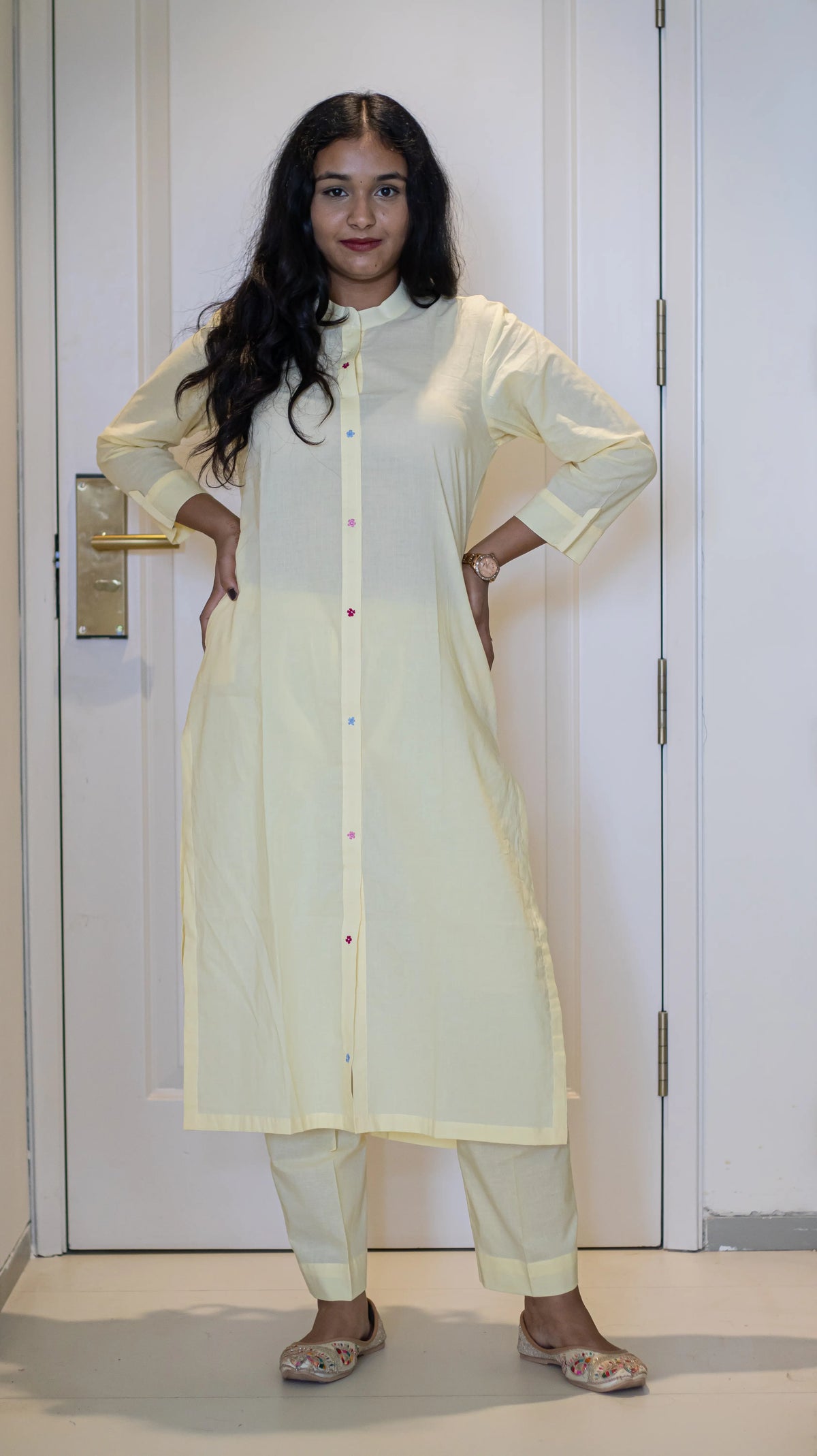 Lemon Yellow Embroidered Kurta Set
