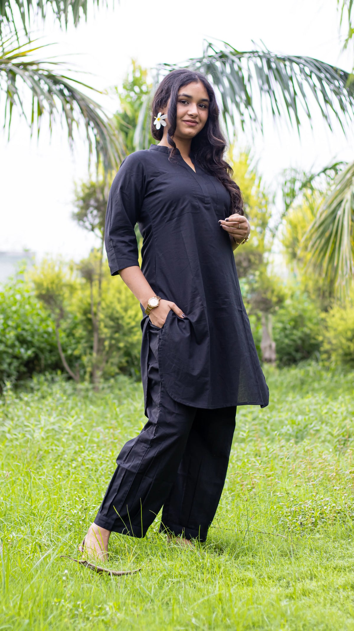 Black Hand Embroidered Kurta Set