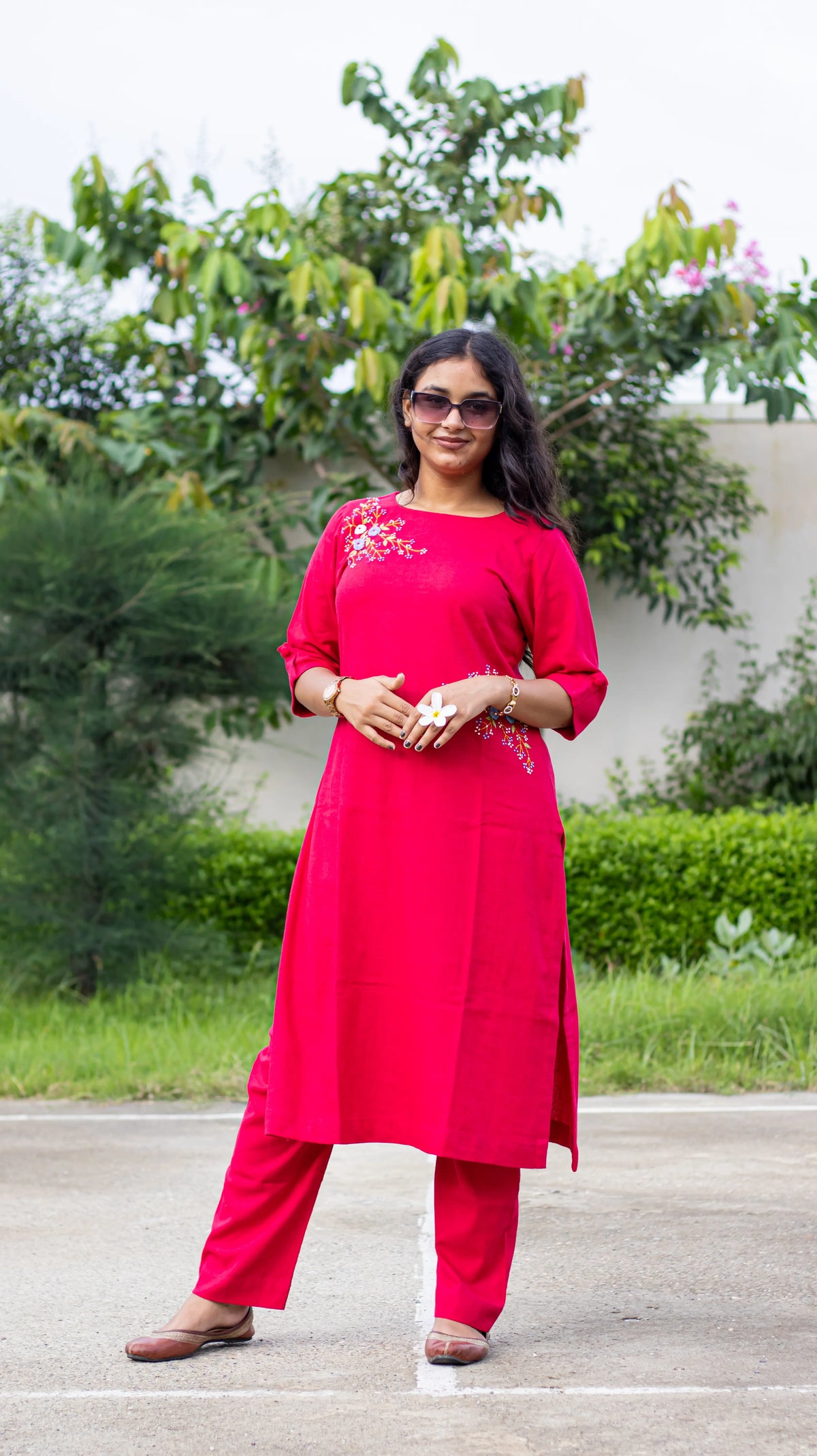 Hand Embroidered Pure Linen Kurta Set