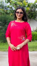 Hand Embroidered Pure Linen Kurta Set