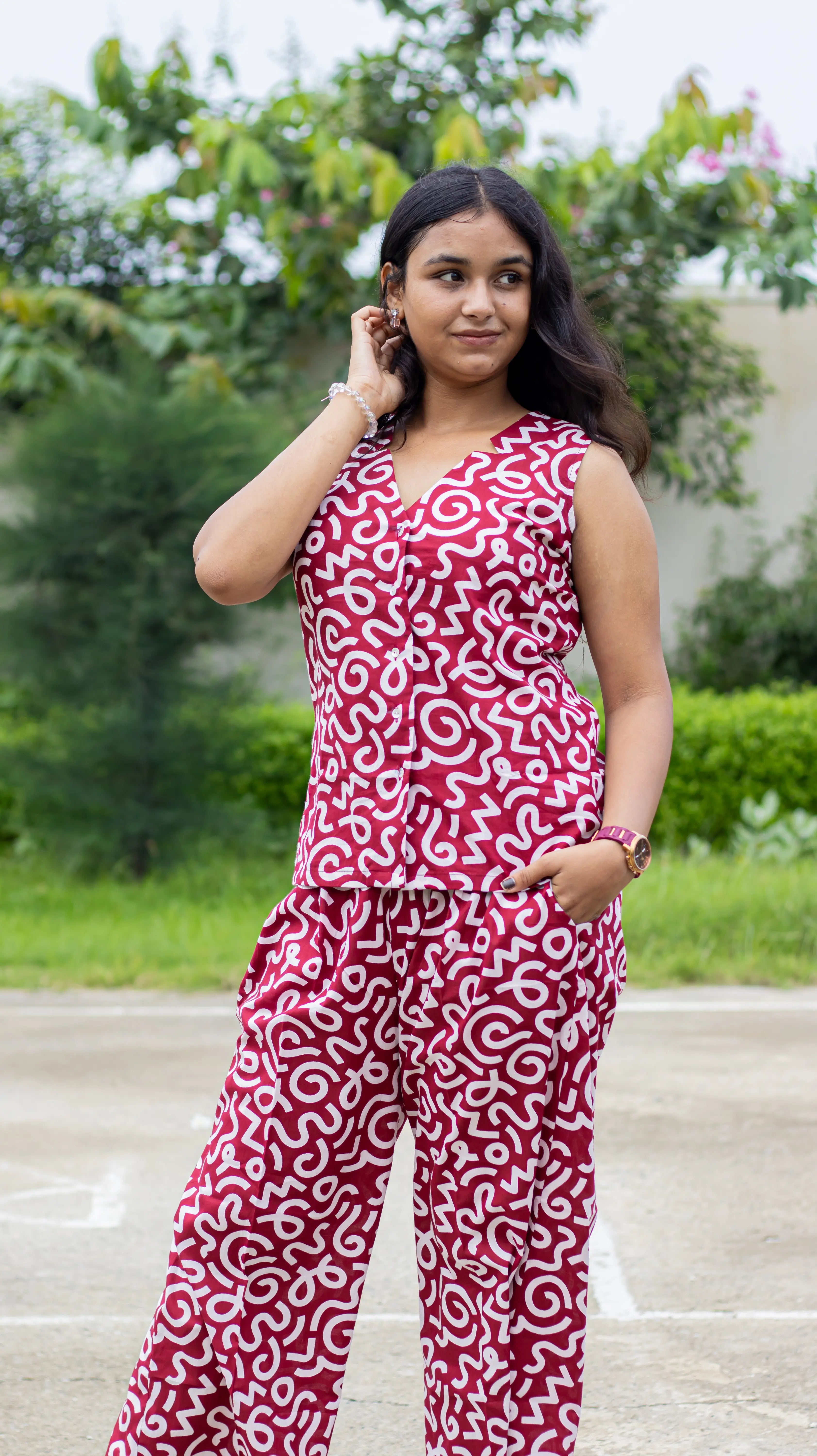 Maroon Printed Co-ord Set