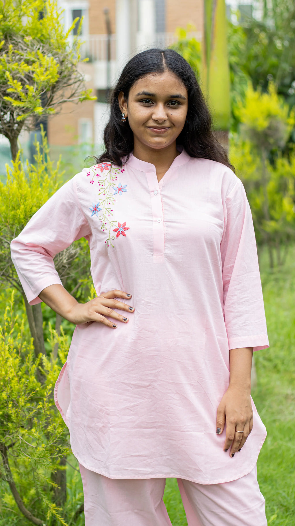 Powder Pink Hand Embroidered Kurta Set