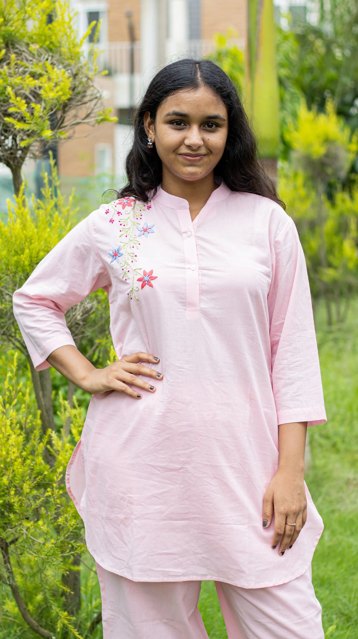 Powder Pink Hand Embroidered Kurta Set