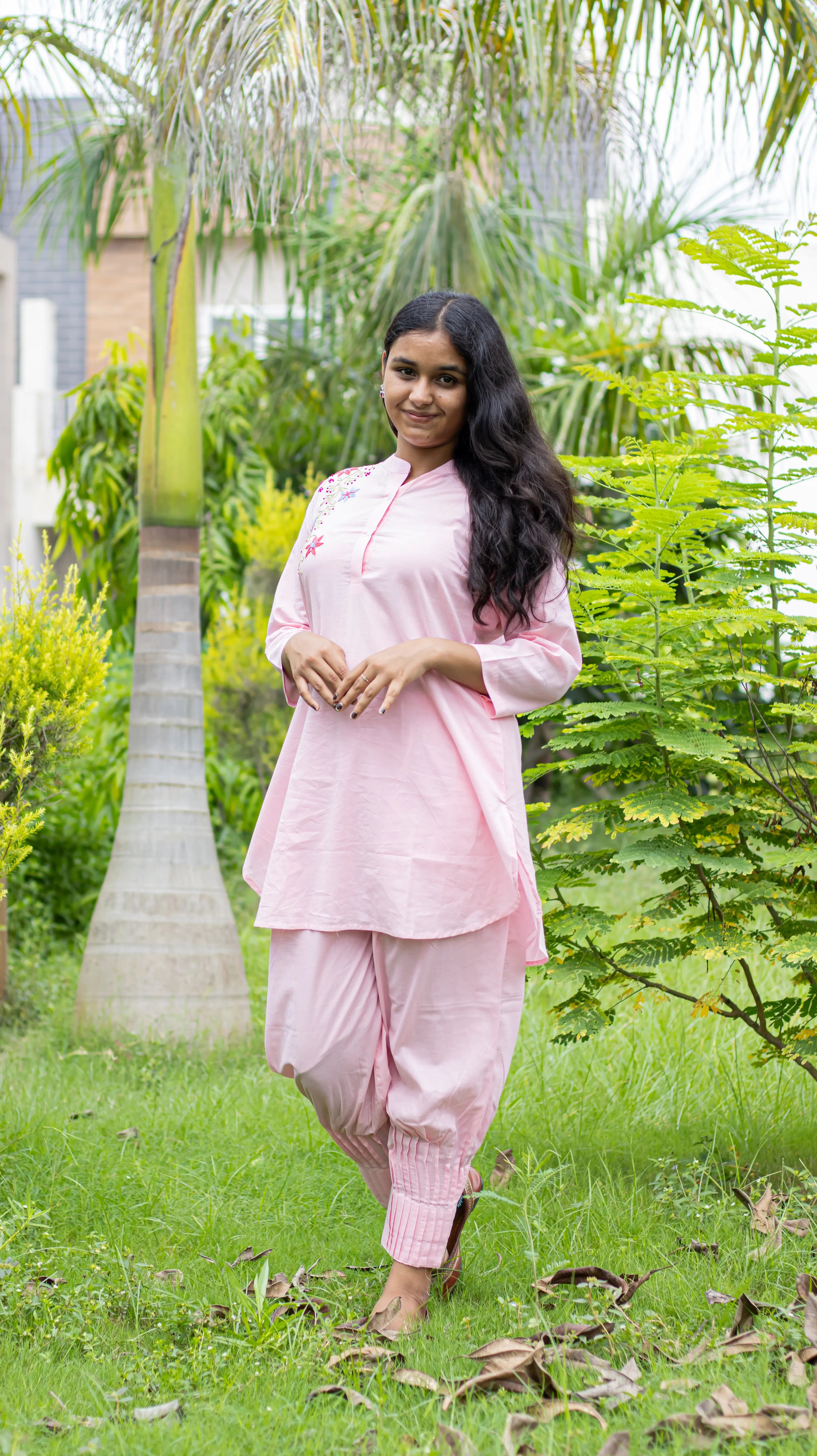 Powder Pink Hand Embroidered Kurta Set