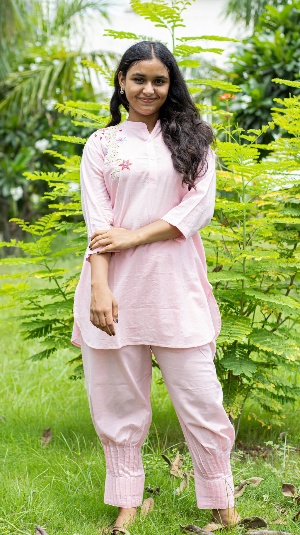 Powder Pink Hand Embroidered Kurta Set