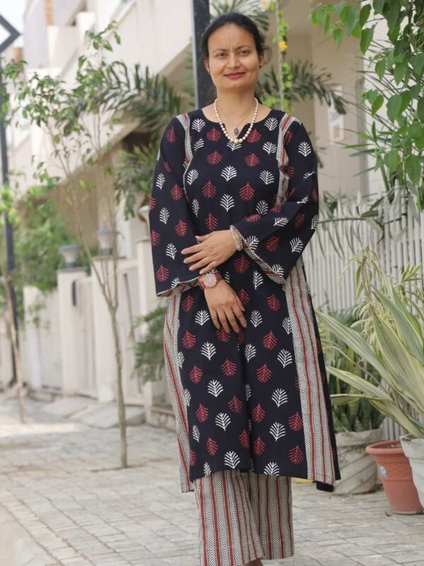 Black Bagru Handblock Printed Kurta Palazzo Set for Women – Elegant Ethnic Comfort Set